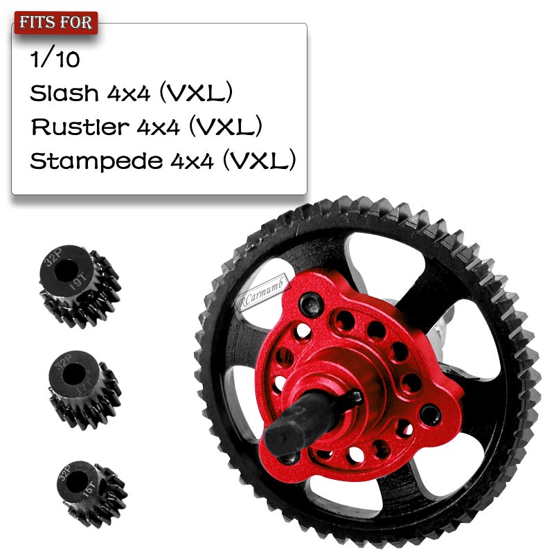 Rcarmumb 54T Spur Gear Upgrades Part for Slash Stampede Rustler 4X4(VXL), Hardened Steel Slipper Clutch Eliminator 54T Spur Gear with Pinions Gears Set(15T 17T 19T) RC Upgrades,#6878,Red - Image 2